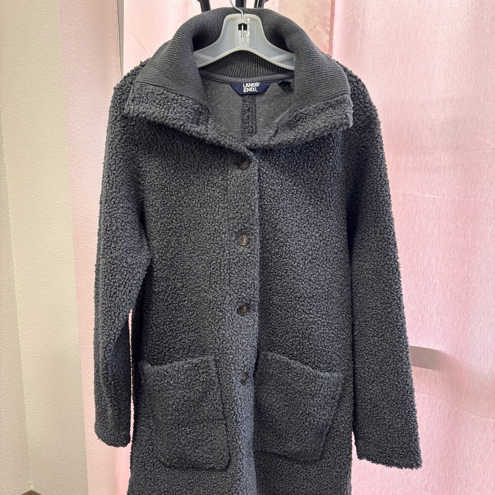 Lands’ End Gray Textured Button Front Coat – Women’s Size Large